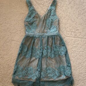 Francesca's Collections Teal Lace Mini Dress